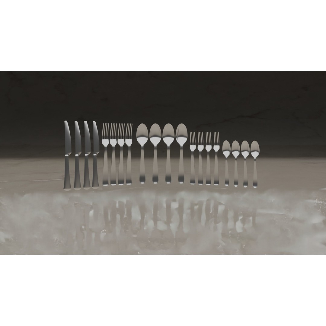 20-Piece Cutlery Set 3D Model – Low Poly Game Ready Kitchenware, FBX, OBJ - View 3