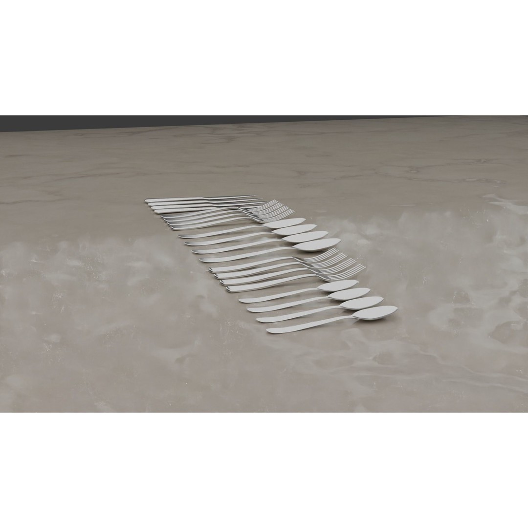 20-Piece Cutlery Set 3D Model – Low Poly Game Ready Kitchenware, FBX, OBJ - View 5