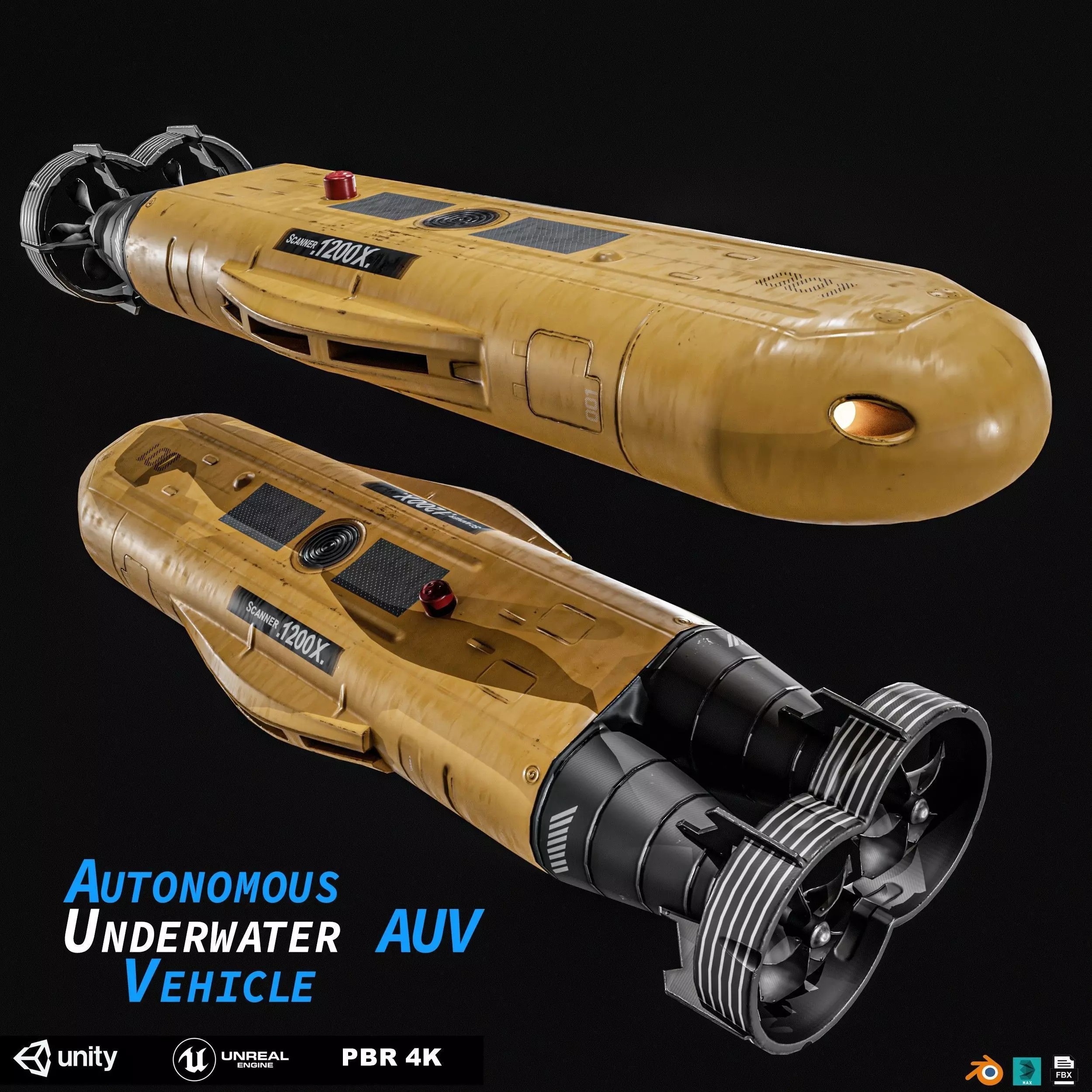 Autonomous Underwater Vehicle - Low-Poly Game-Ready 3D Model - View 2