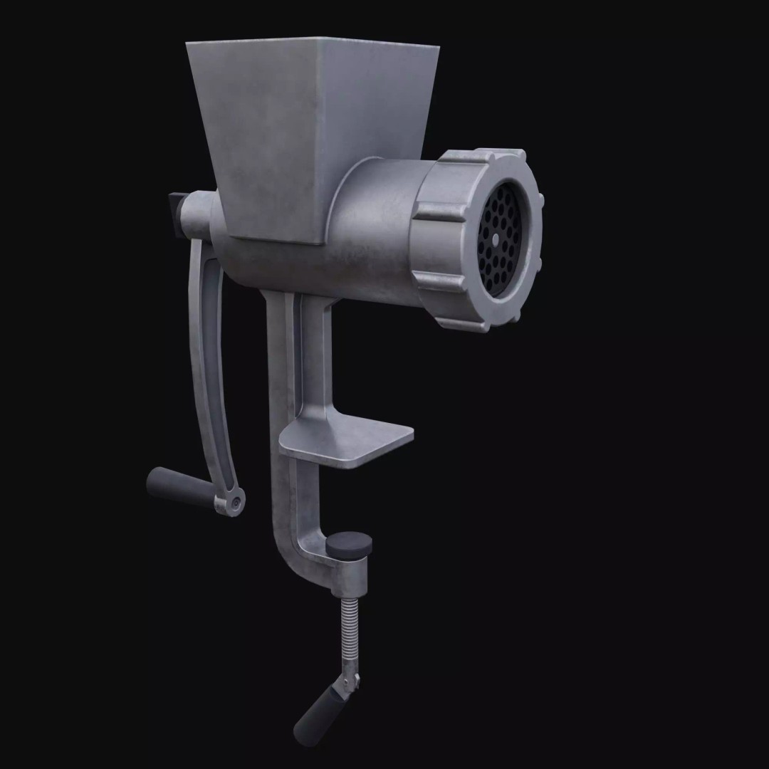 Old Meat Grinder 3D Model – Low Poly Vintage Kitchen Appliance, FBX - View 2