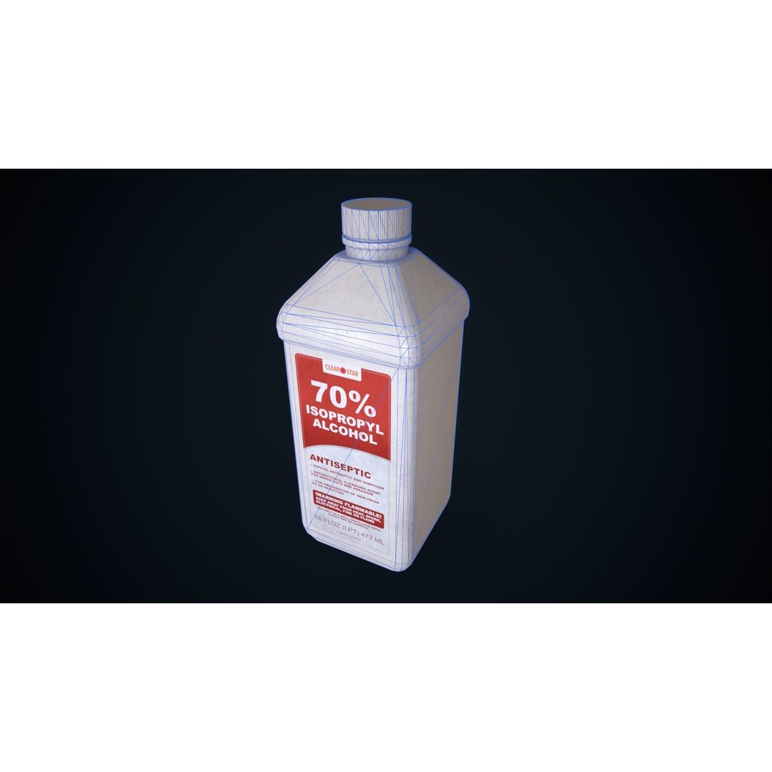 Isopropyl Alcohol Bottle 3D Model – Low Poly Game Asset, FBX, PBR Textures