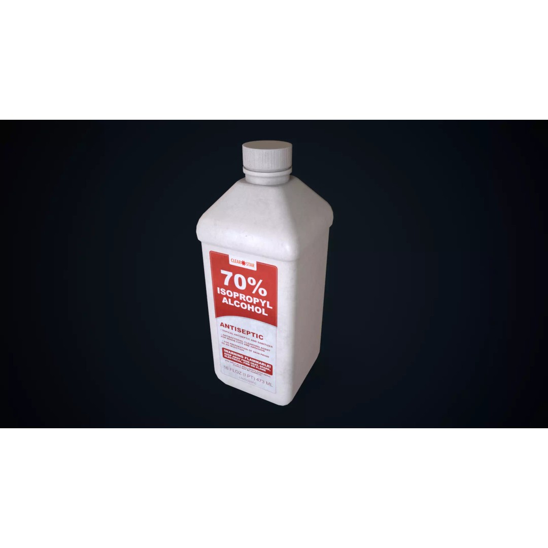 Isopropyl Alcohol Bottle 3D Model – Low Poly Game Asset, FBX, PBR Textures - View 2