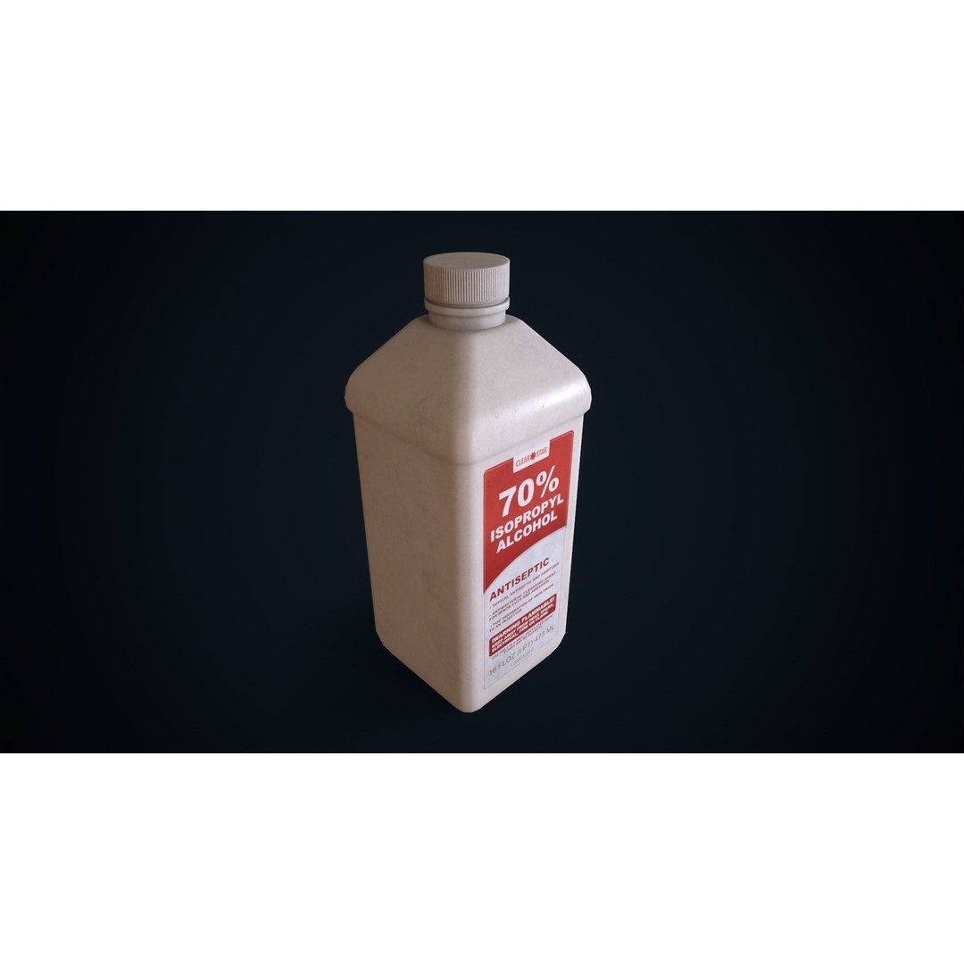 Isopropyl Alcohol Bottle 3D Model – Low Poly Game Asset, FBX, PBR Textures - View 4