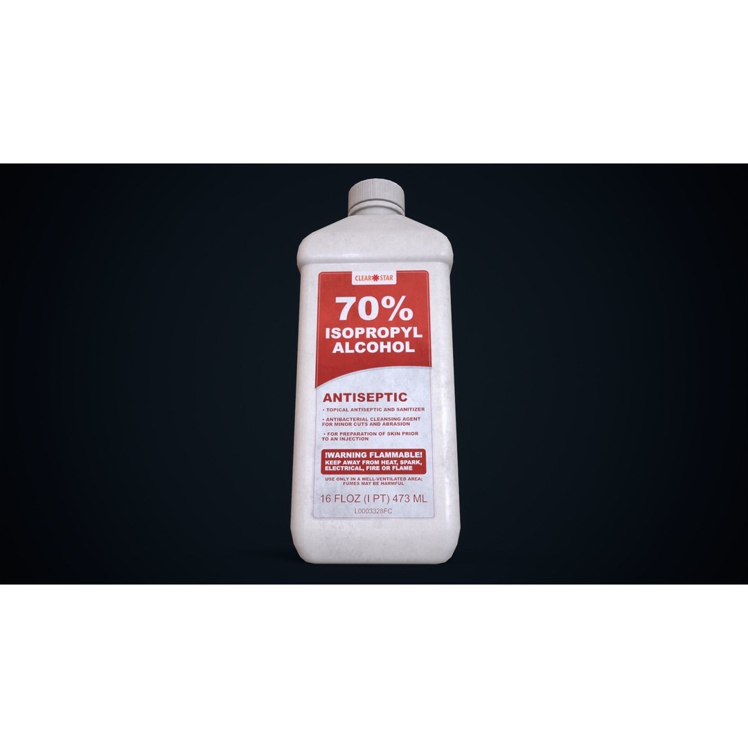 Isopropyl Alcohol Bottle 3D Model – Low Poly Game Asset, FBX, PBR Textures - View 7