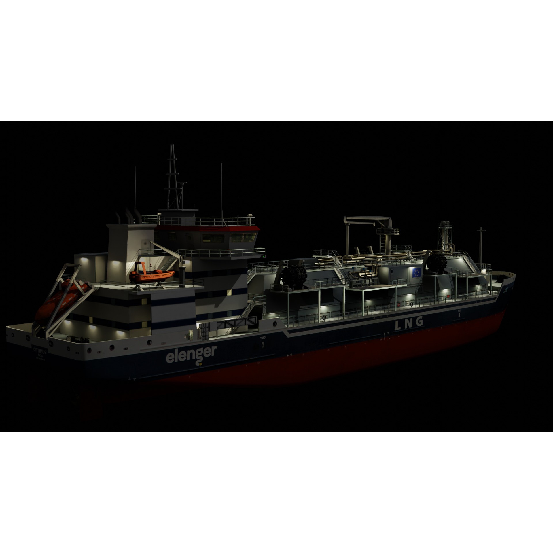 LNG Bunkering Vessel - Low-Poly Game-Ready 3D Model - View 21