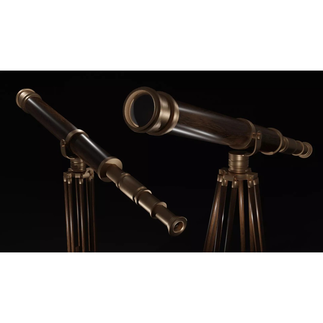 Galileo Telescope 3D Model – Low Poly Antique Design, FBX, OBJ, Blender - View 2
