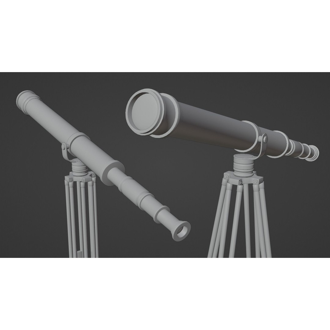 Galileo Telescope 3D Model – Low Poly Antique Design, FBX, OBJ, Blender - View 3