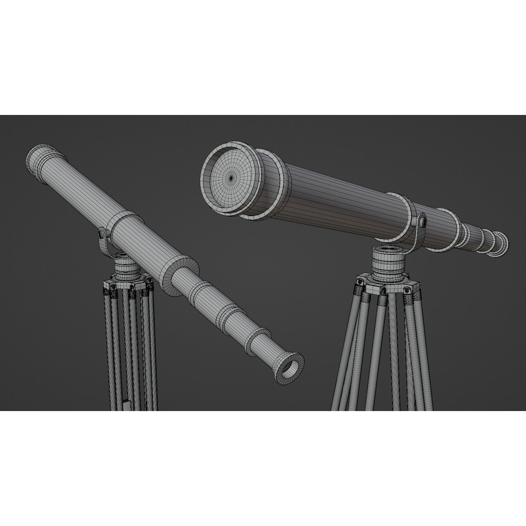 Galileo Telescope 3D Model – Low Poly Antique Design, FBX, OBJ, Blender - View 4