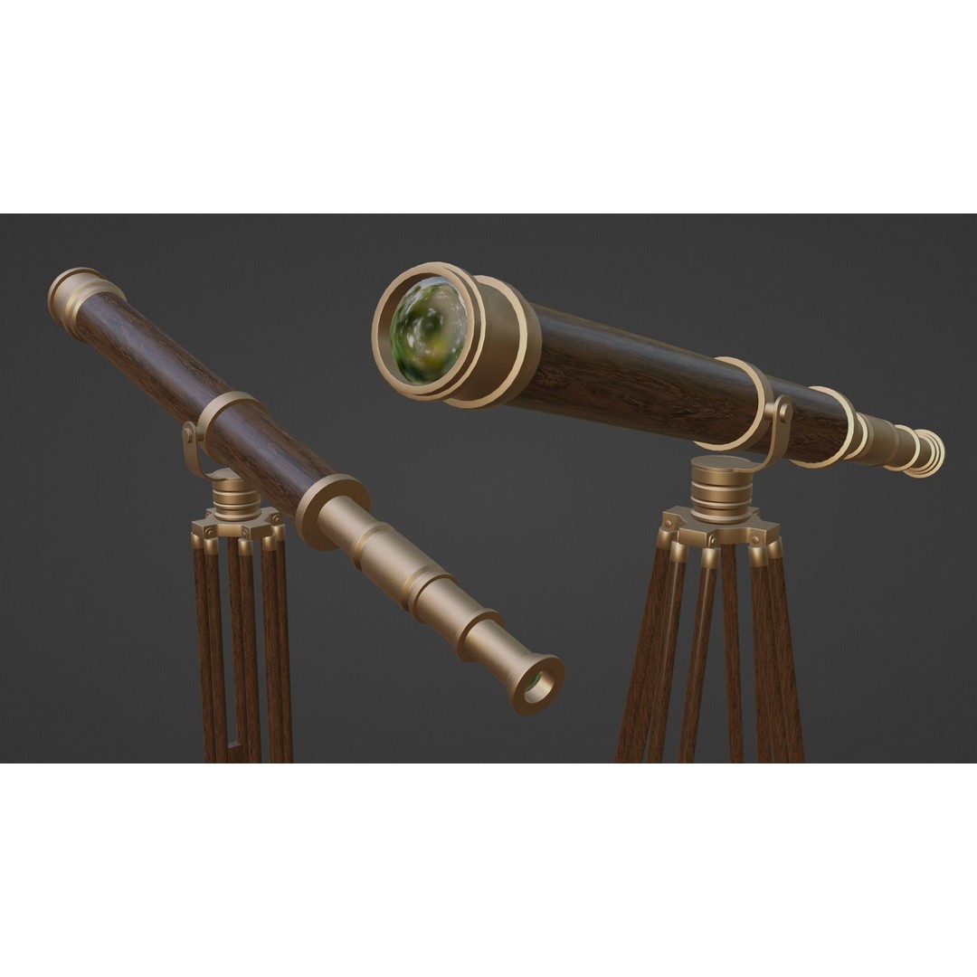 Galileo Telescope 3D Model – Low Poly Antique Design, FBX, OBJ, Blender - View 5