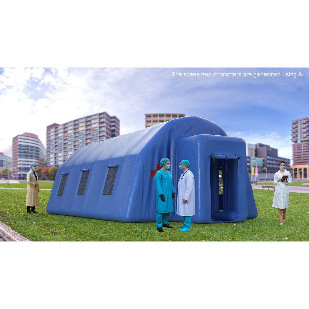 Blue Inflatable Medical Tent 3D Model – PBR Emergency Shelter, FBX - View 2