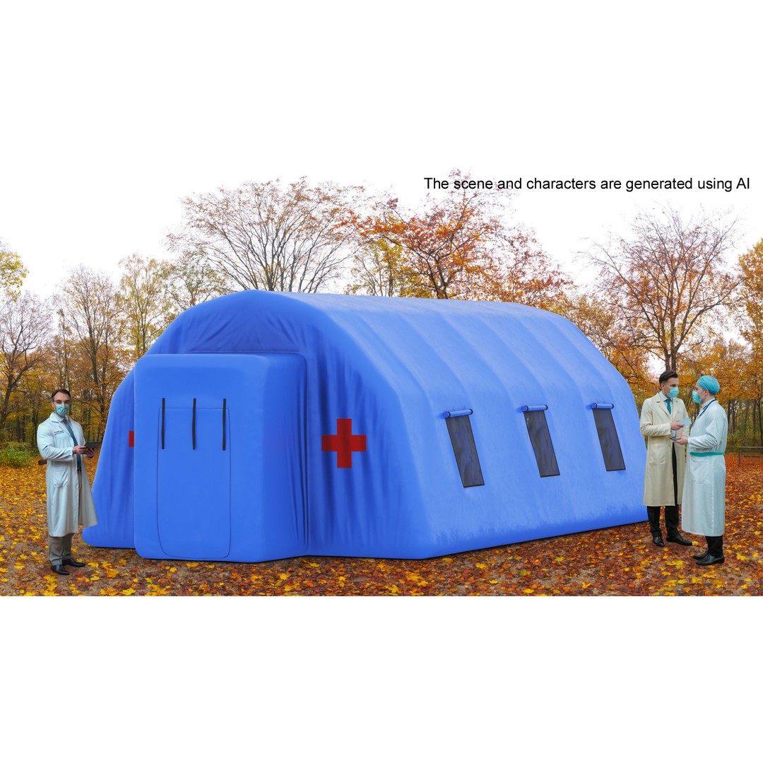 Blue Inflatable Medical Tent 3D Model – PBR Emergency Shelter, FBX - View 3