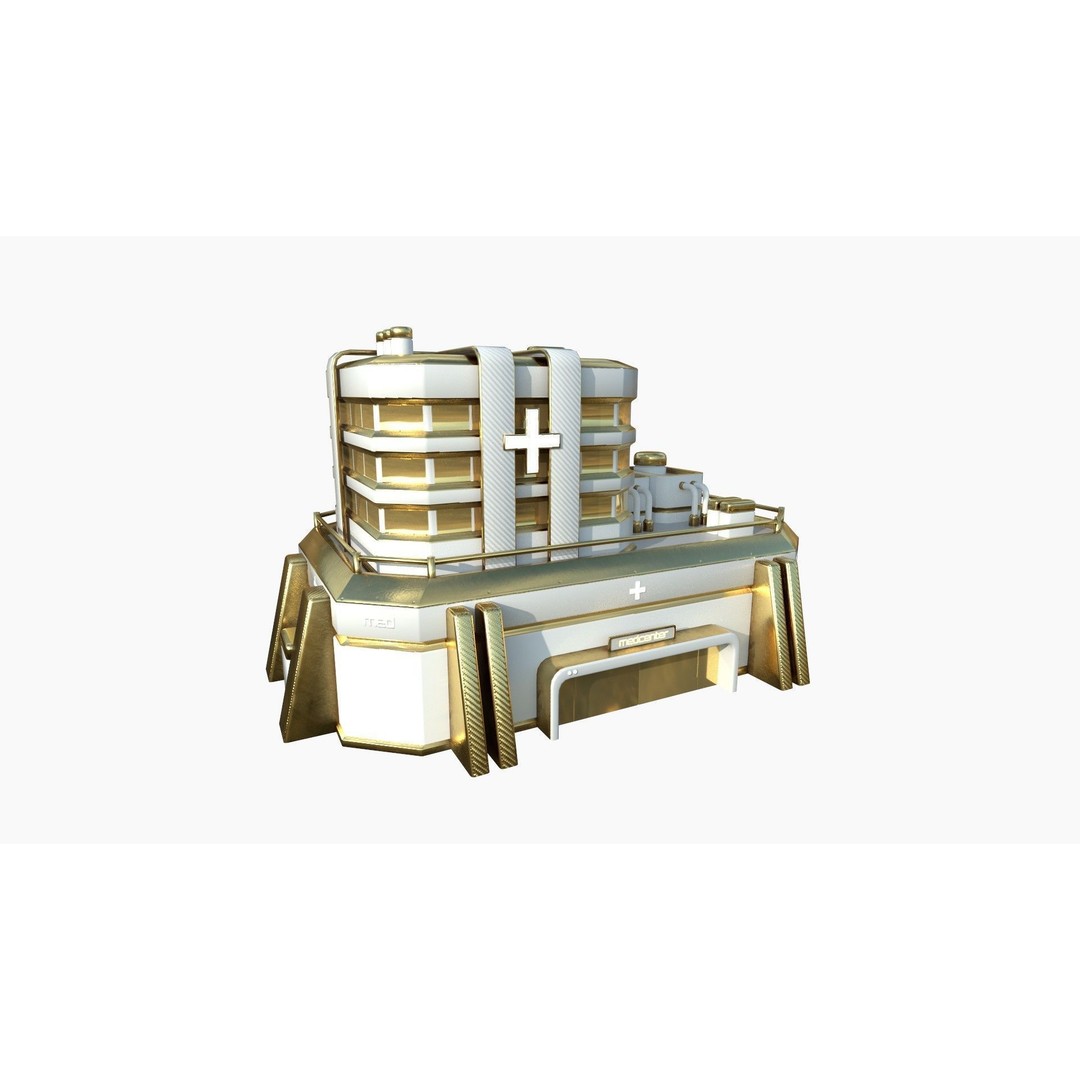 SciFi Hospital 3D Model – Low Poly Exterior Design, FBX, OBJ - View 3