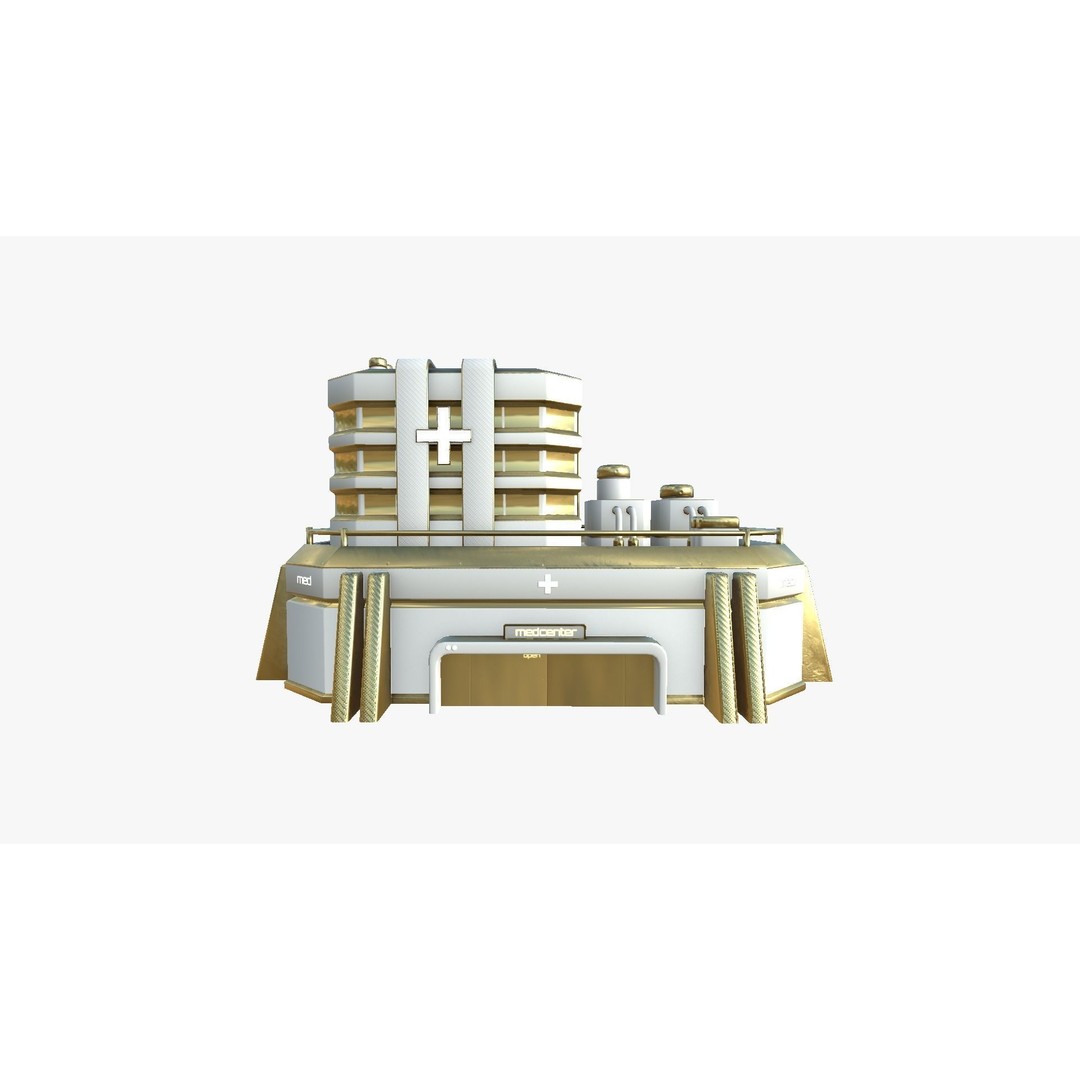SciFi Hospital 3D Model – Low Poly Exterior Design, FBX, OBJ - View 4