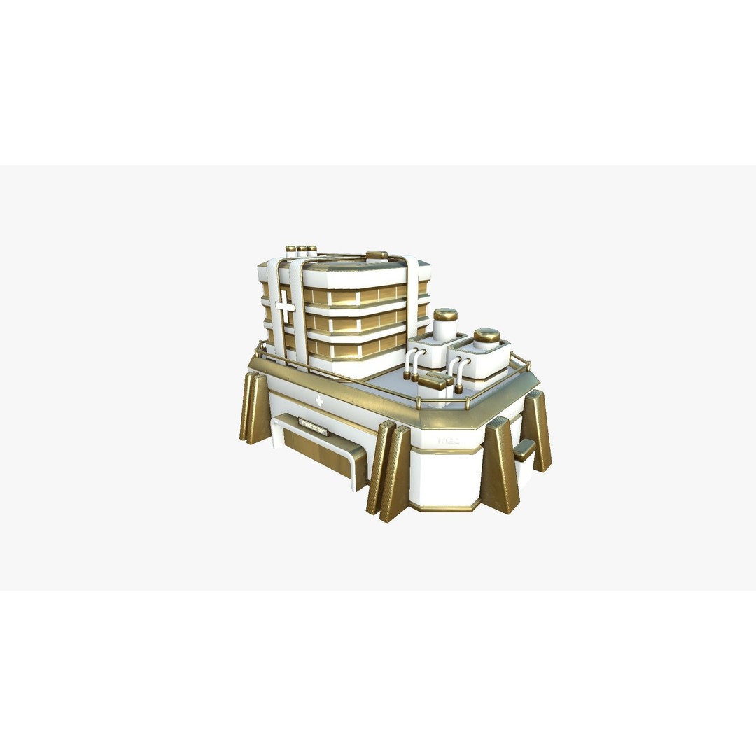 SciFi Hospital 3D Model – Low Poly Exterior Design, FBX, OBJ - View 5