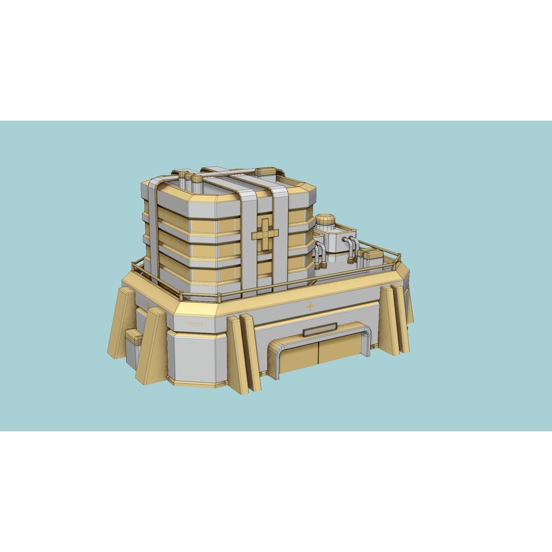 SciFi Hospital 3D Model – Low Poly Exterior Design, FBX, OBJ - View 9