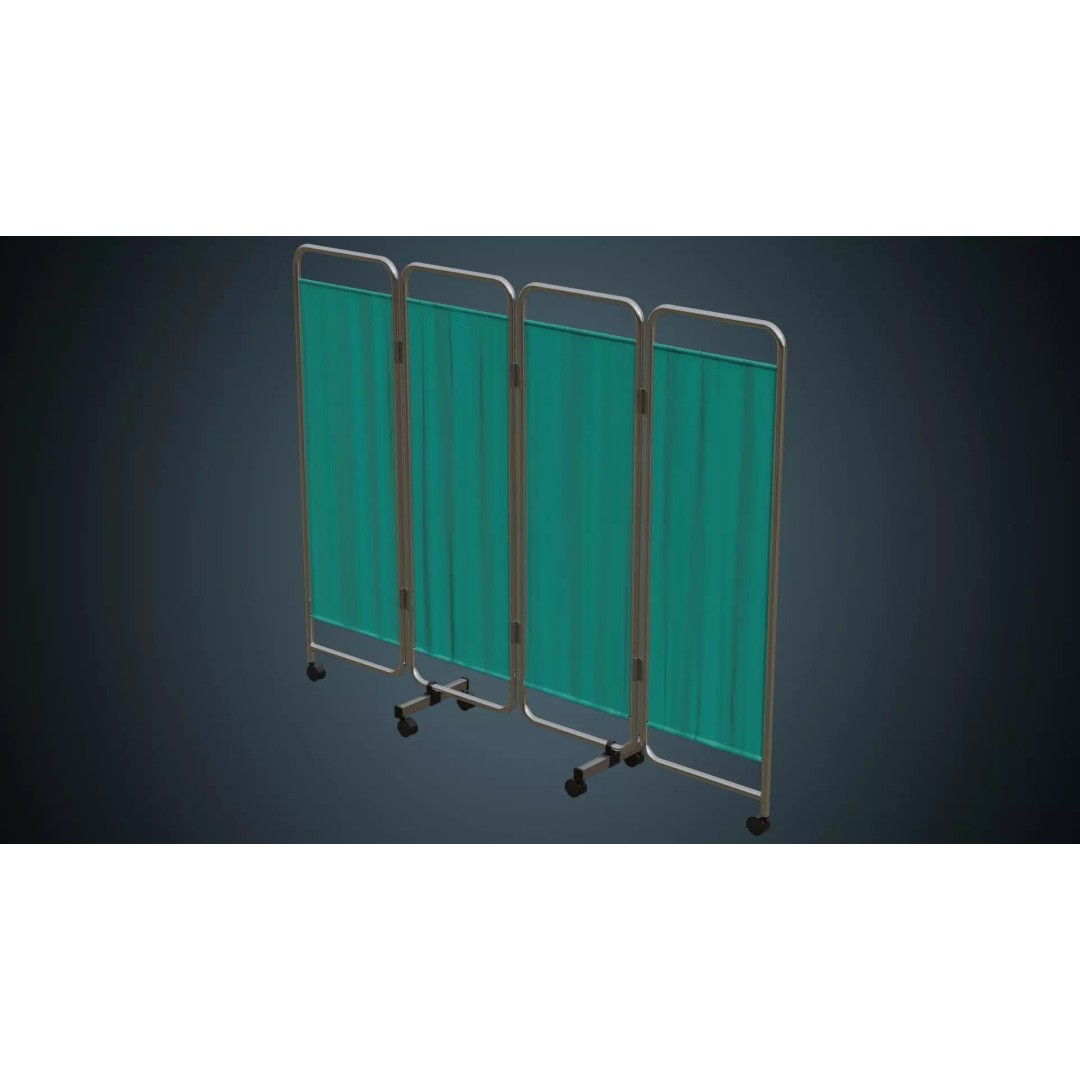 Standing Curtain 3D Model – Low Poly Medical Room Divider, FBX - View 2