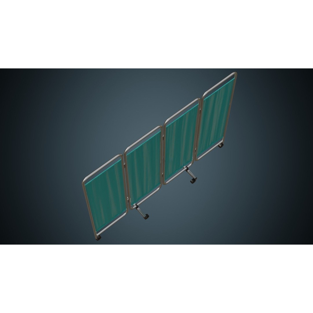Standing Curtain 3D Model – Low Poly Medical Room Divider, FBX - View 3