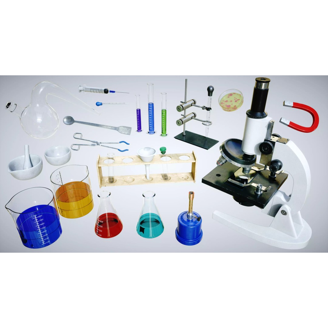 Laboratory Equipment 3D Model – Low Poly PBR Asset, OBJ & LWO Formats - View 2