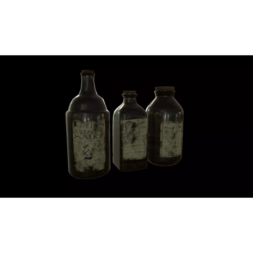 Old Medicine Bottles 3D Model – Low Poly Antique Science Asset, FBX - View 10