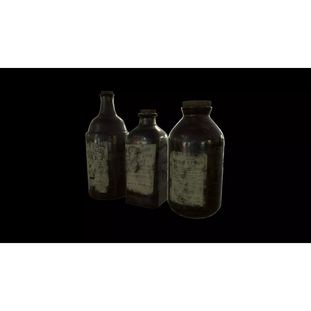 Old Medicine Bottles 3D Model – Low Poly Antique Science Asset, FBX - View 11