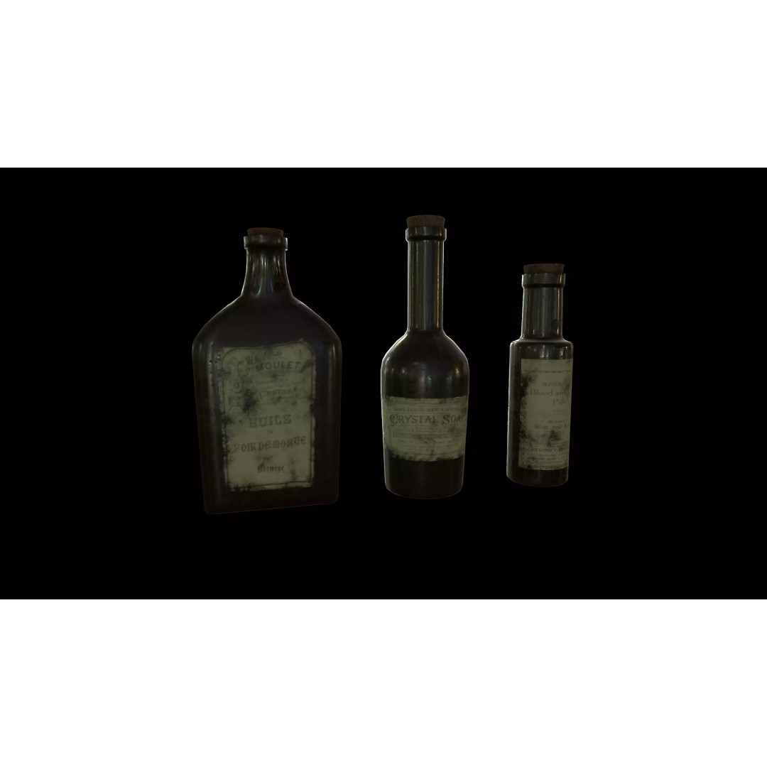 Old Medicine Bottles 3D Model – Low Poly Antique Science Asset, FBX - View 12