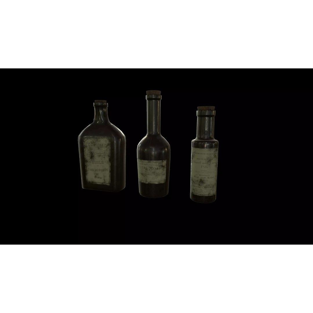 Old Medicine Bottles 3D Model – Low Poly Antique Science Asset, FBX - View 13