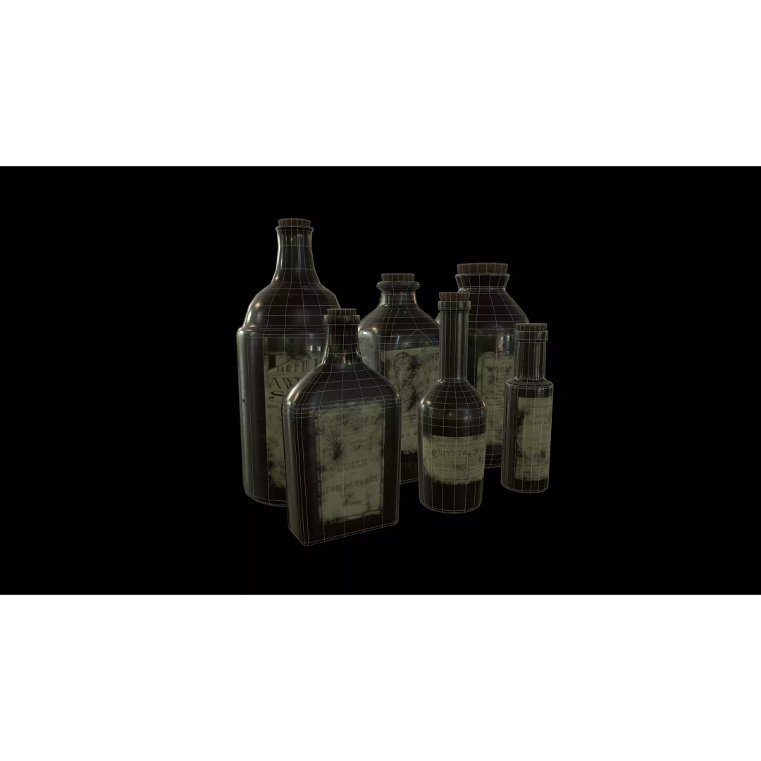 Old Medicine Bottles 3D Model – Low Poly Antique Science Asset, FBX - View 20