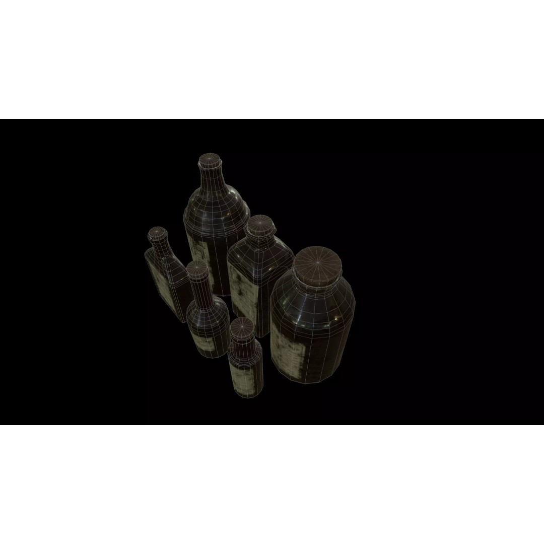 Old Medicine Bottles 3D Model – Low Poly Antique Science Asset, FBX - View 21