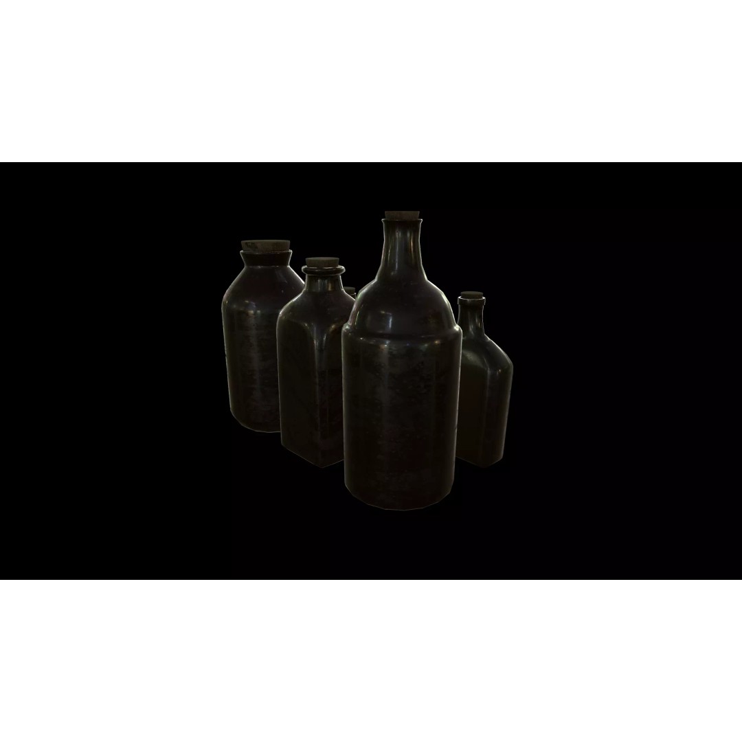 Old Medicine Bottles 3D Model – Low Poly Antique Science Asset, FBX - View 5
