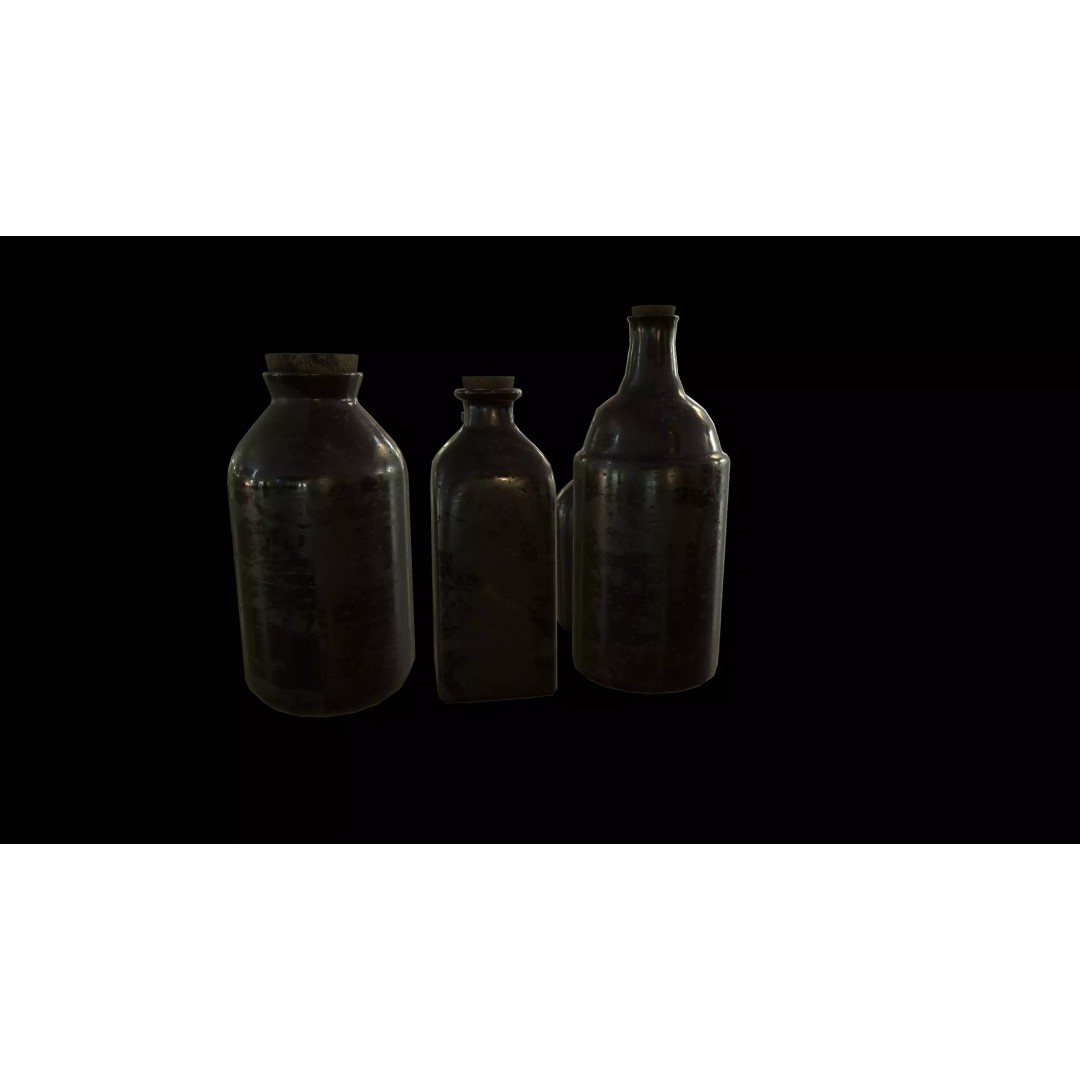 Old Medicine Bottles 3D Model – Low Poly Antique Science Asset, FBX - View 6