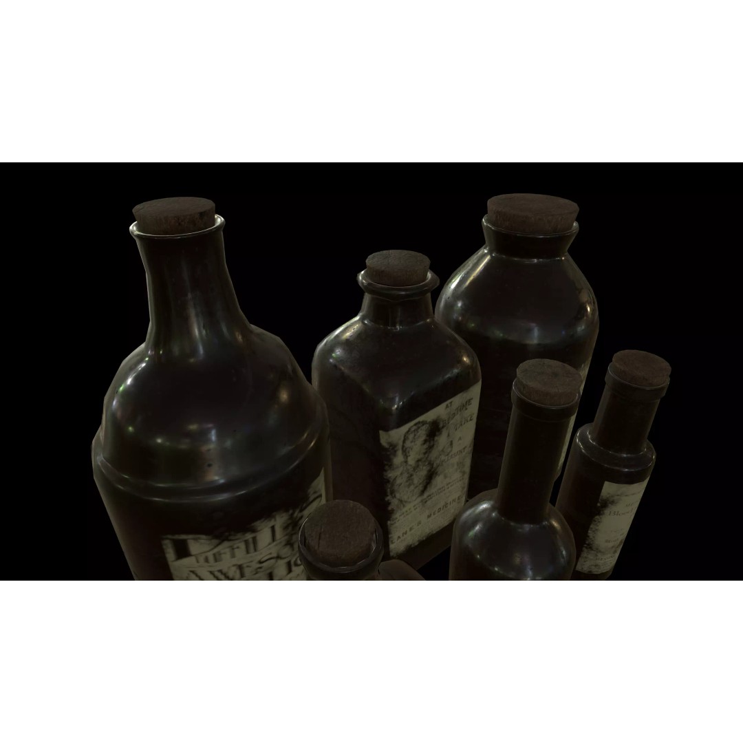 Old Medicine Bottles 3D Model – Low Poly Antique Science Asset, FBX - View 7
