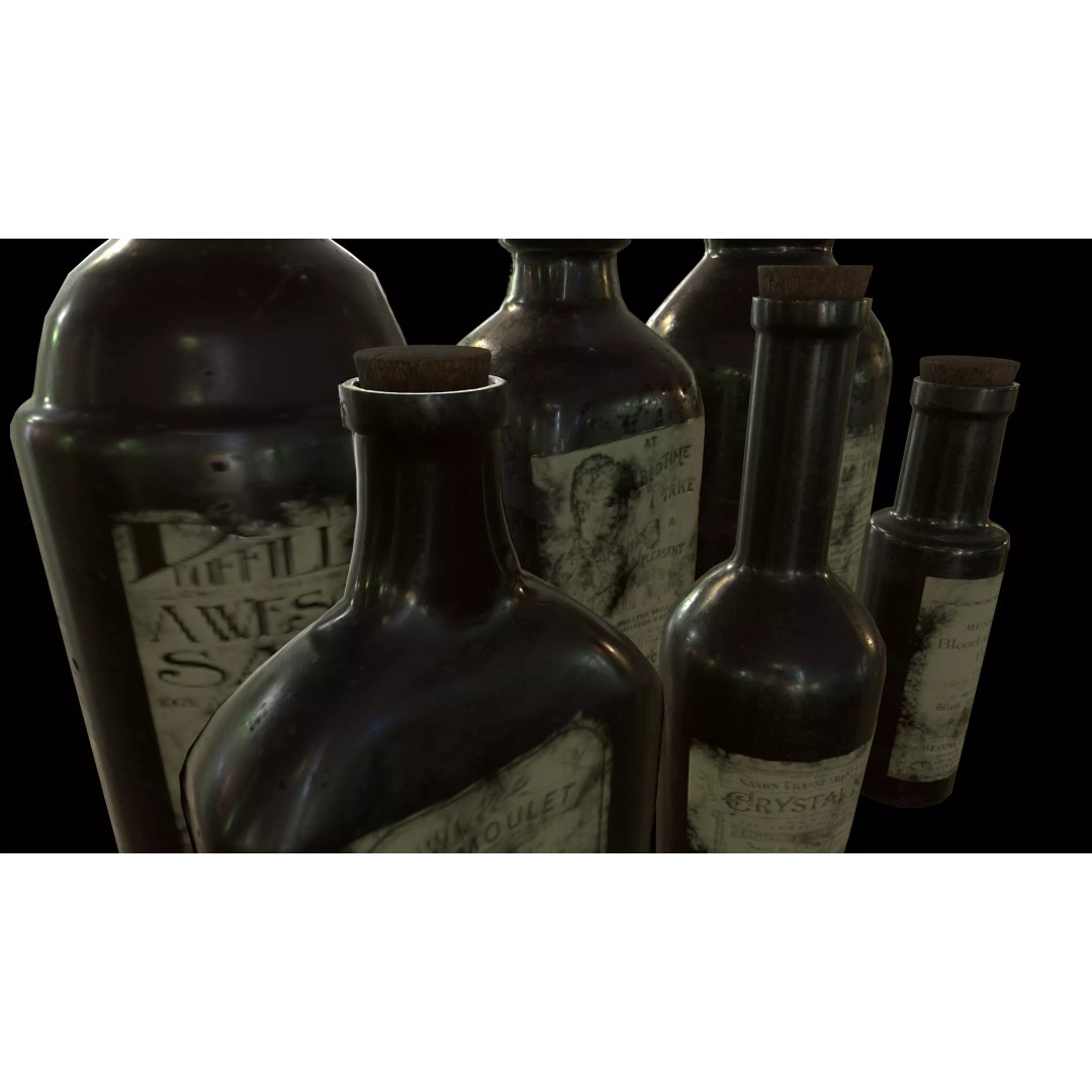 Old Medicine Bottles 3D Model – Low Poly Antique Science Asset, FBX - View 8