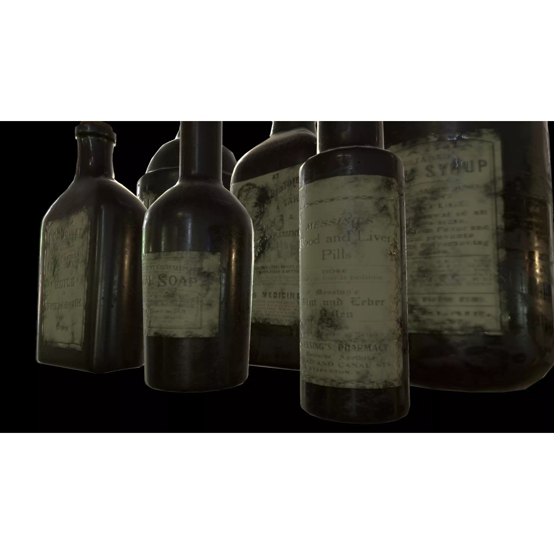 Old Medicine Bottles 3D Model – Low Poly Antique Science Asset, FBX - View 9