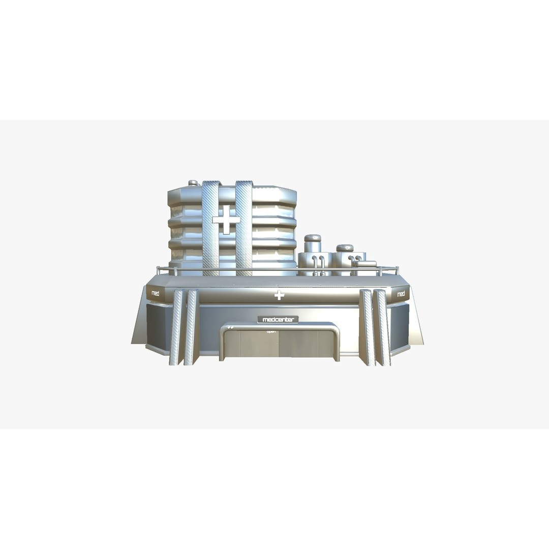 SciFi Hospital 3D Model – Low Poly Exterior Design, FBX & OBJ - View 3