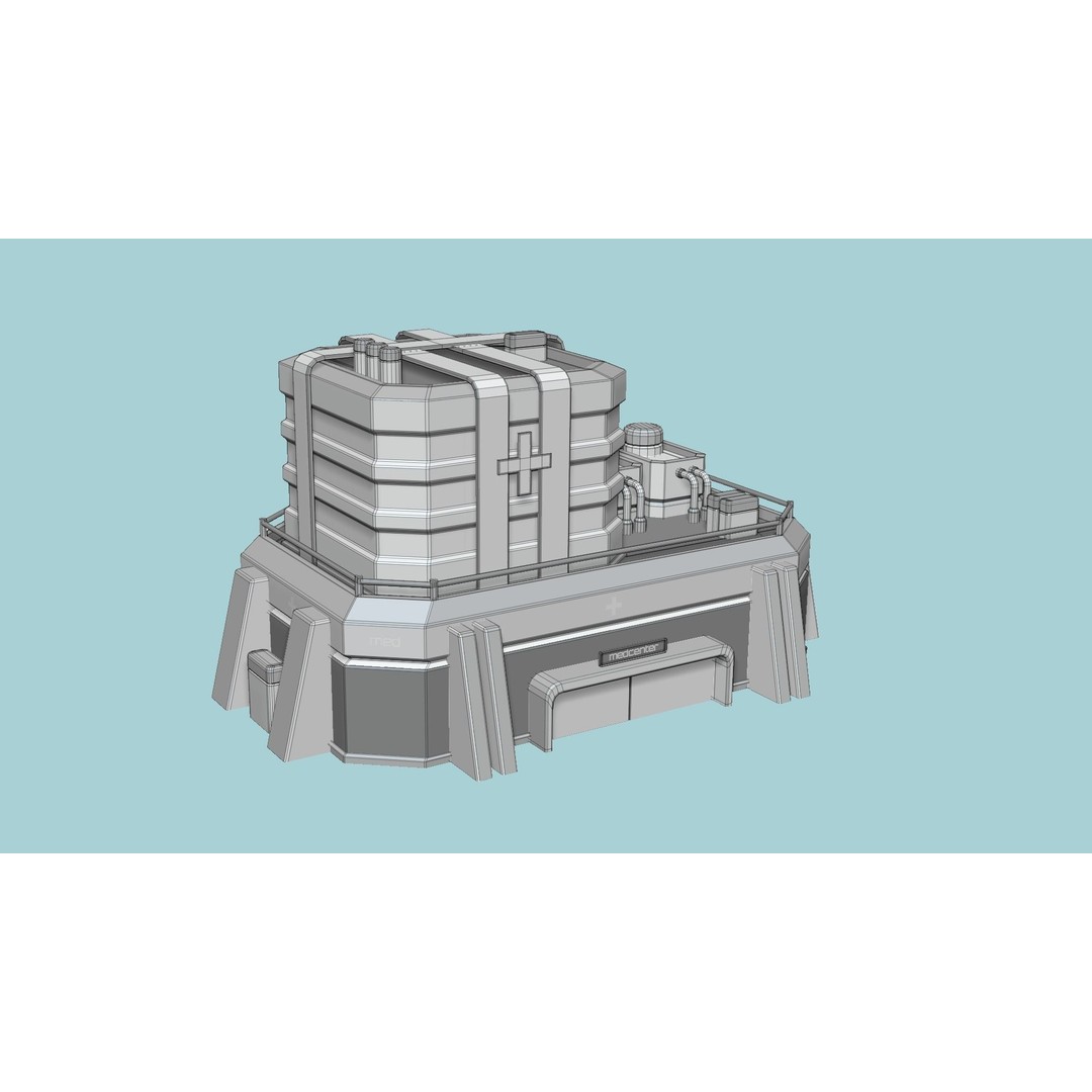 SciFi Hospital 3D Model – Low Poly Exterior Design, FBX & OBJ - View 8