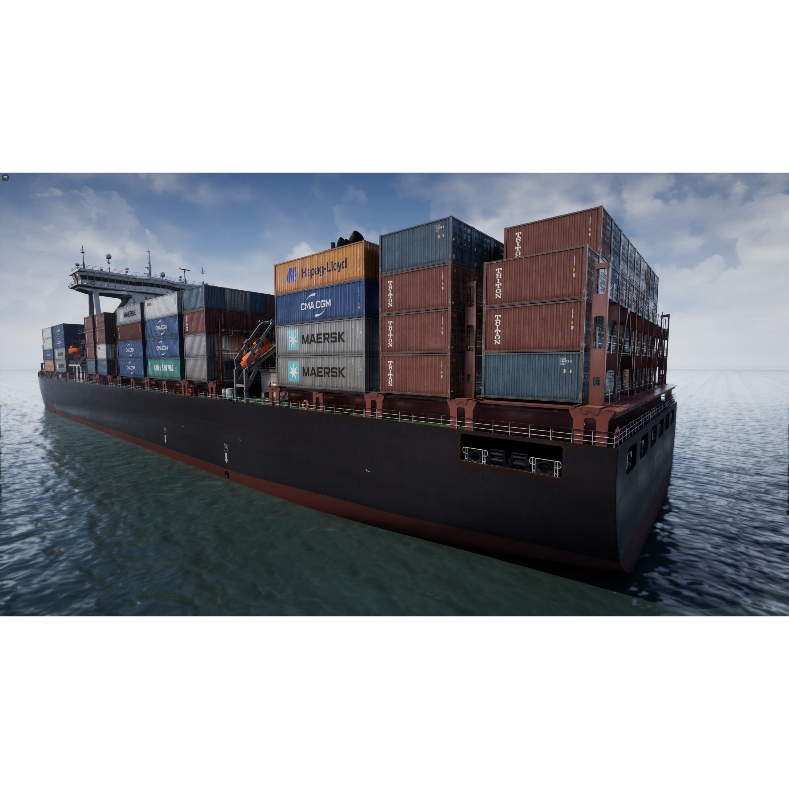 Cargo Ship Container Ship - Low-Poly Game-Ready 3D Model - View 12