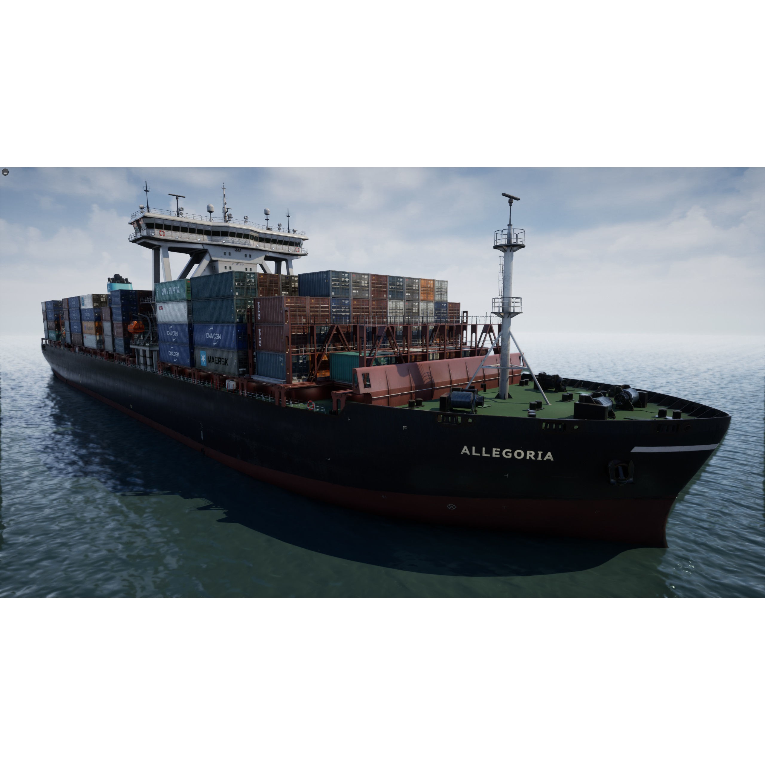 Cargo Ship Container Ship - Low-Poly Game-Ready 3D Model - View 19