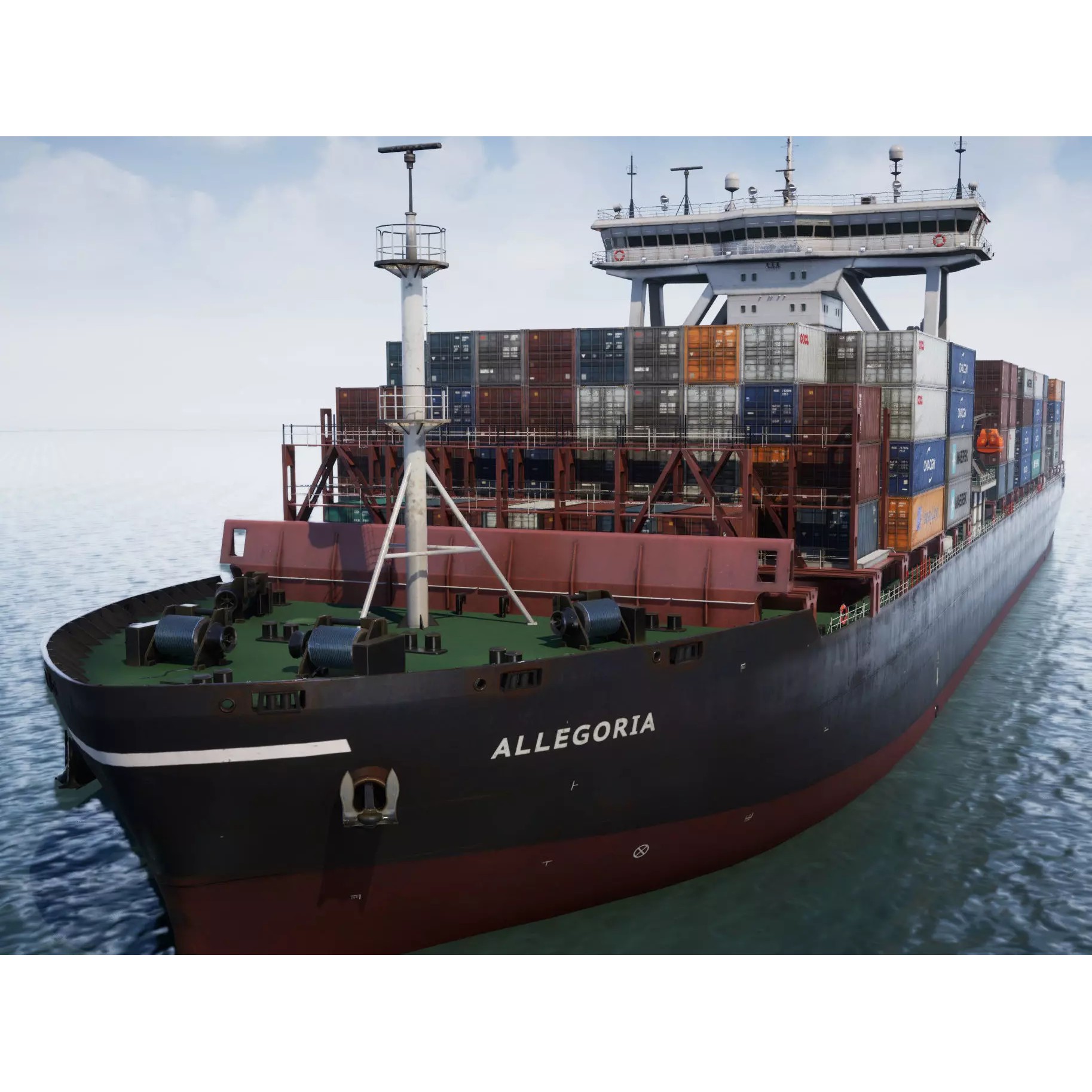 Cargo Ship Container Ship - Low-Poly Game-Ready 3D Model - View 2