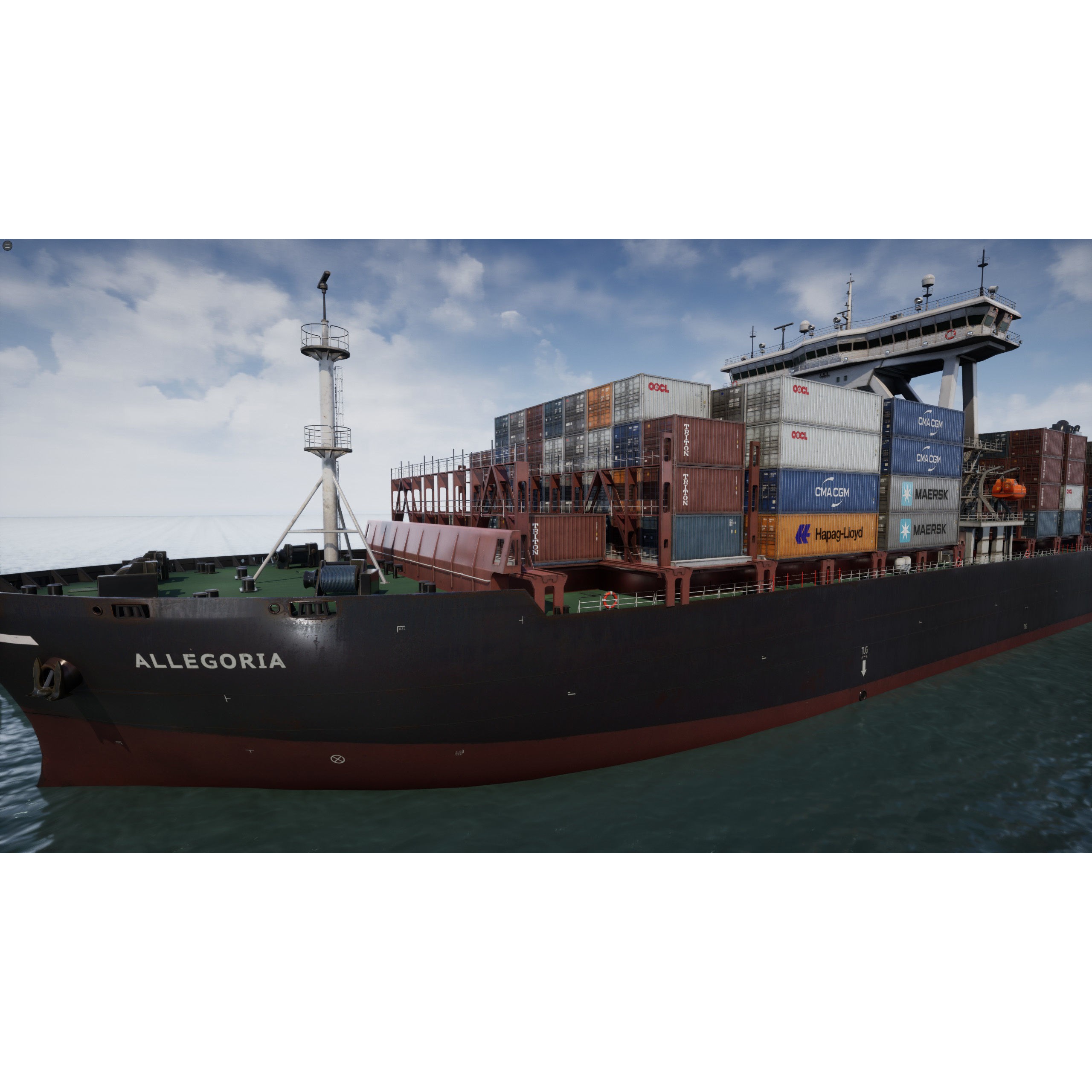 Cargo Ship Container Ship - Low-Poly Game-Ready 3D Model - View 4