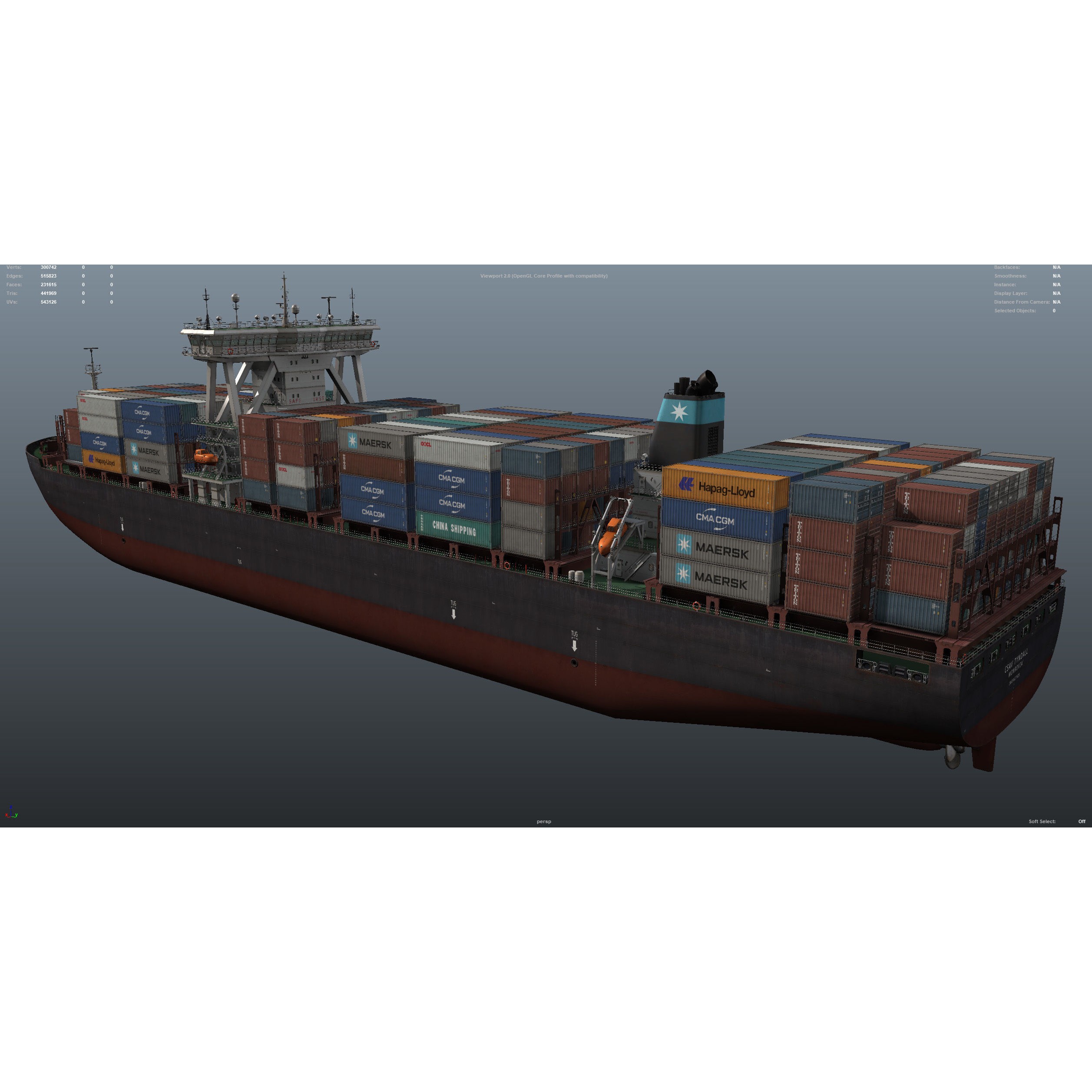 Cargo Ship Container Ship - Low-Poly Game-Ready 3D Model - View 44