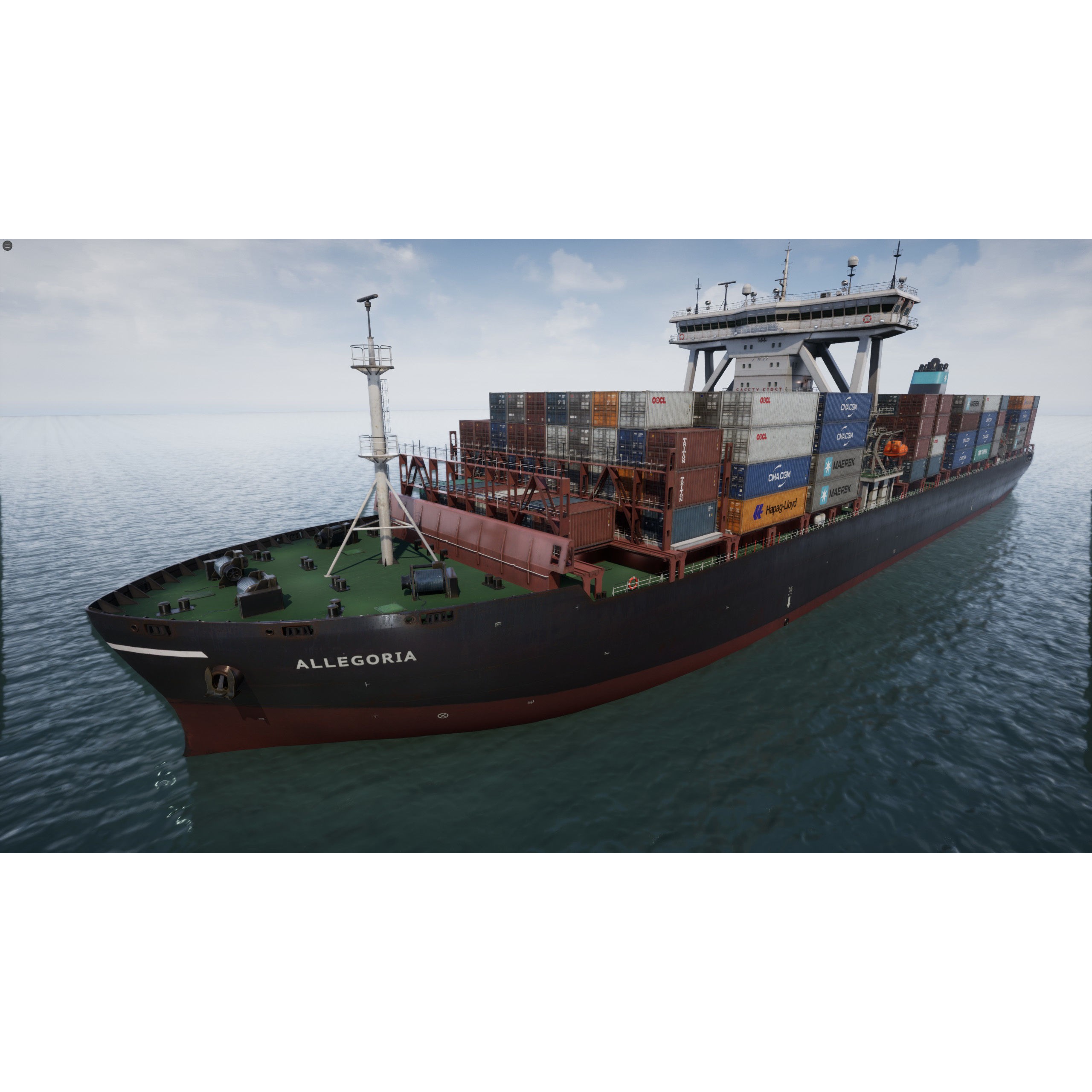 Cargo Ship Container Ship - Low-Poly Game-Ready 3D Model - View 6