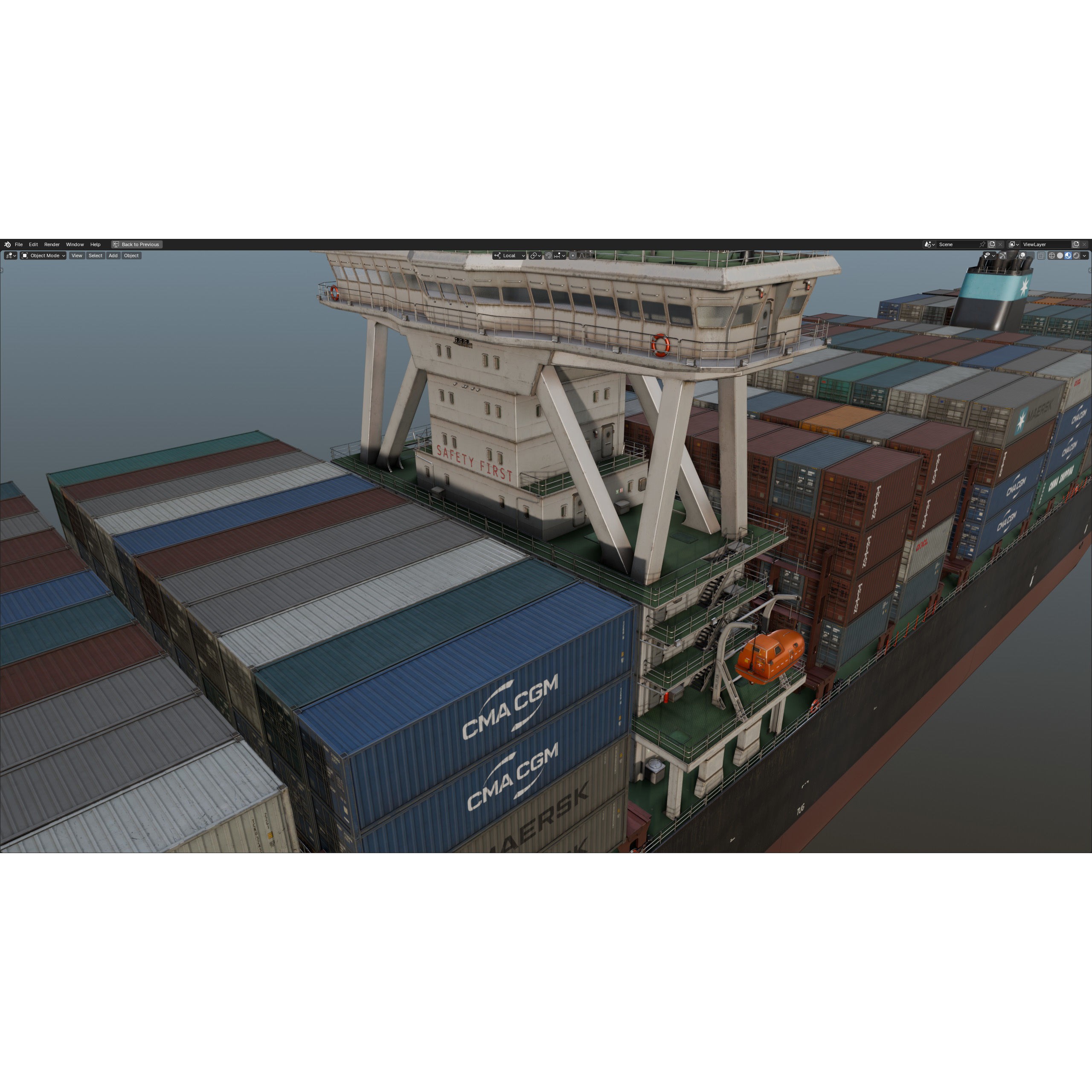 Cargo Ship Container Ship - Low-Poly Game-Ready 3D Model - View 70