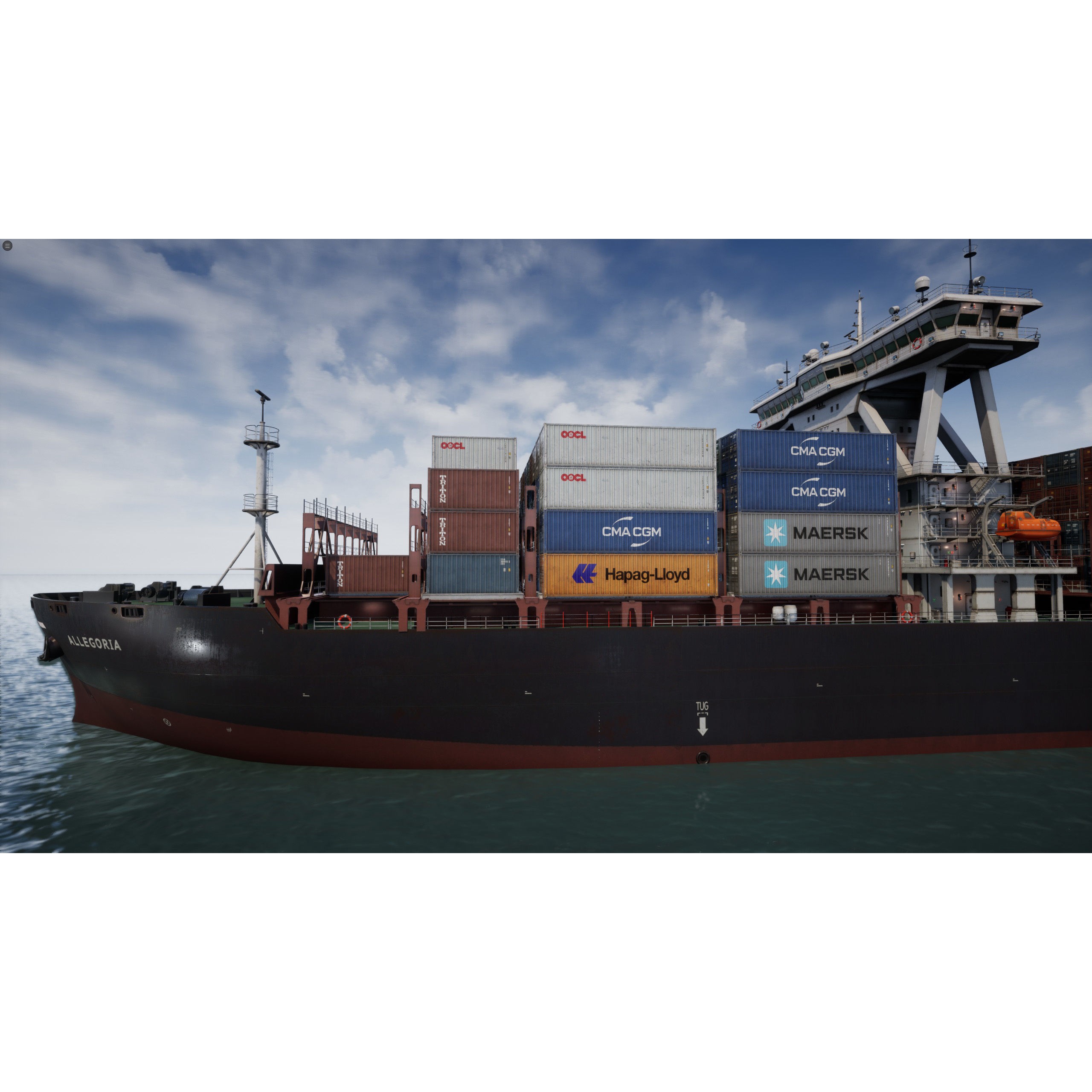 Cargo Ship Container Ship - Low-Poly Game-Ready 3D Model - View 8