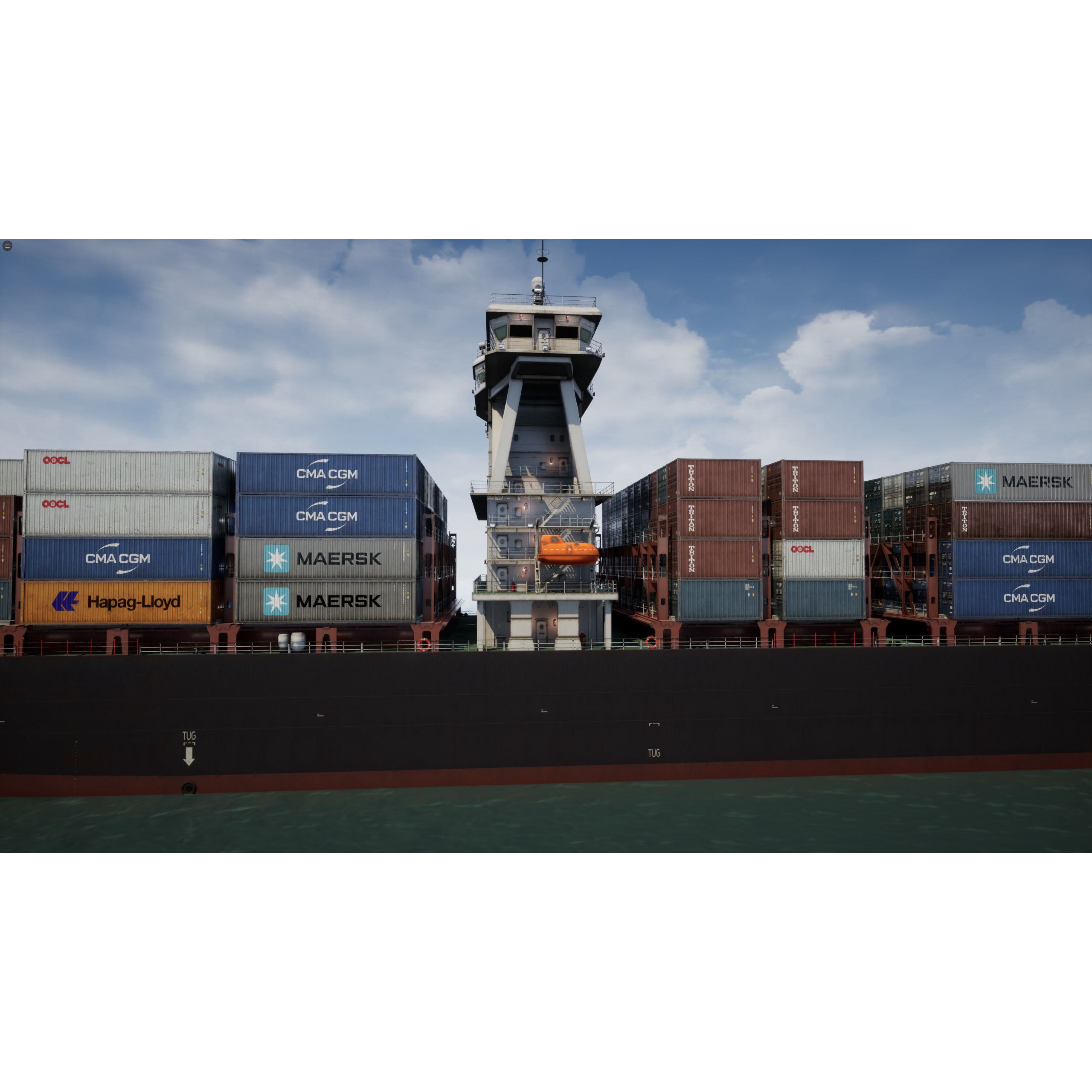 Cargo Ship Container Ship - Low-Poly Game-Ready 3D Model - View 9