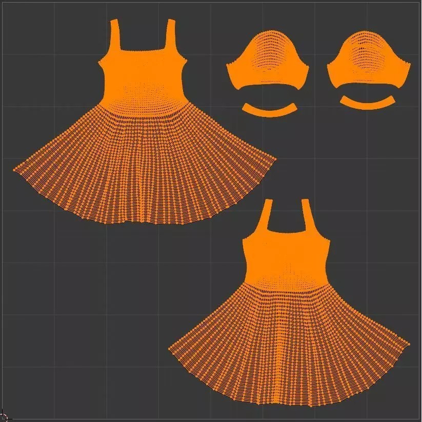 Indigo Velvet Dress 3D Model – Low Poly Game Asset, PBR Textures
