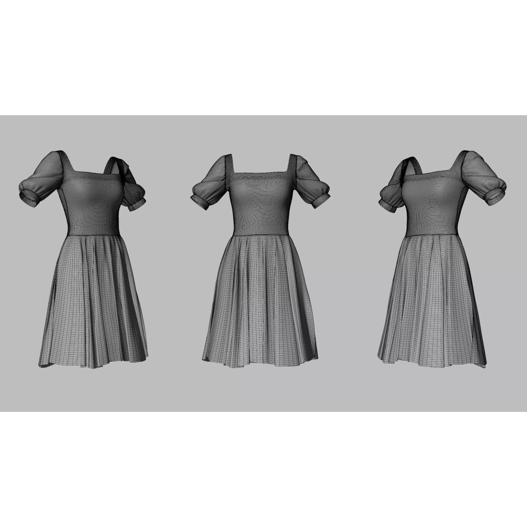 Indigo Velvet Dress 3D Model – Low Poly Game Asset, PBR Textures - View 10