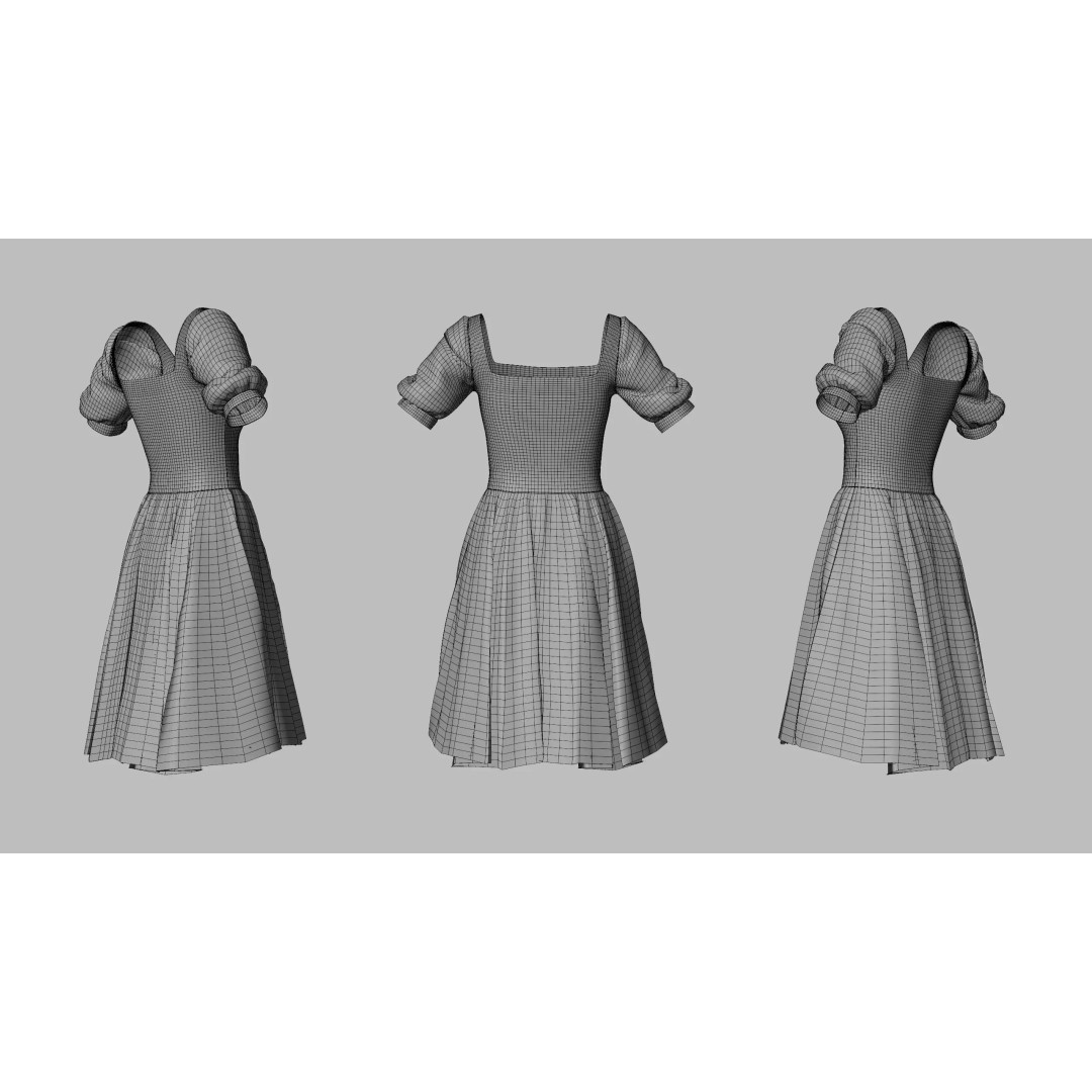 Indigo Velvet Dress 3D Model – Low Poly Game Asset, PBR Textures - View 11