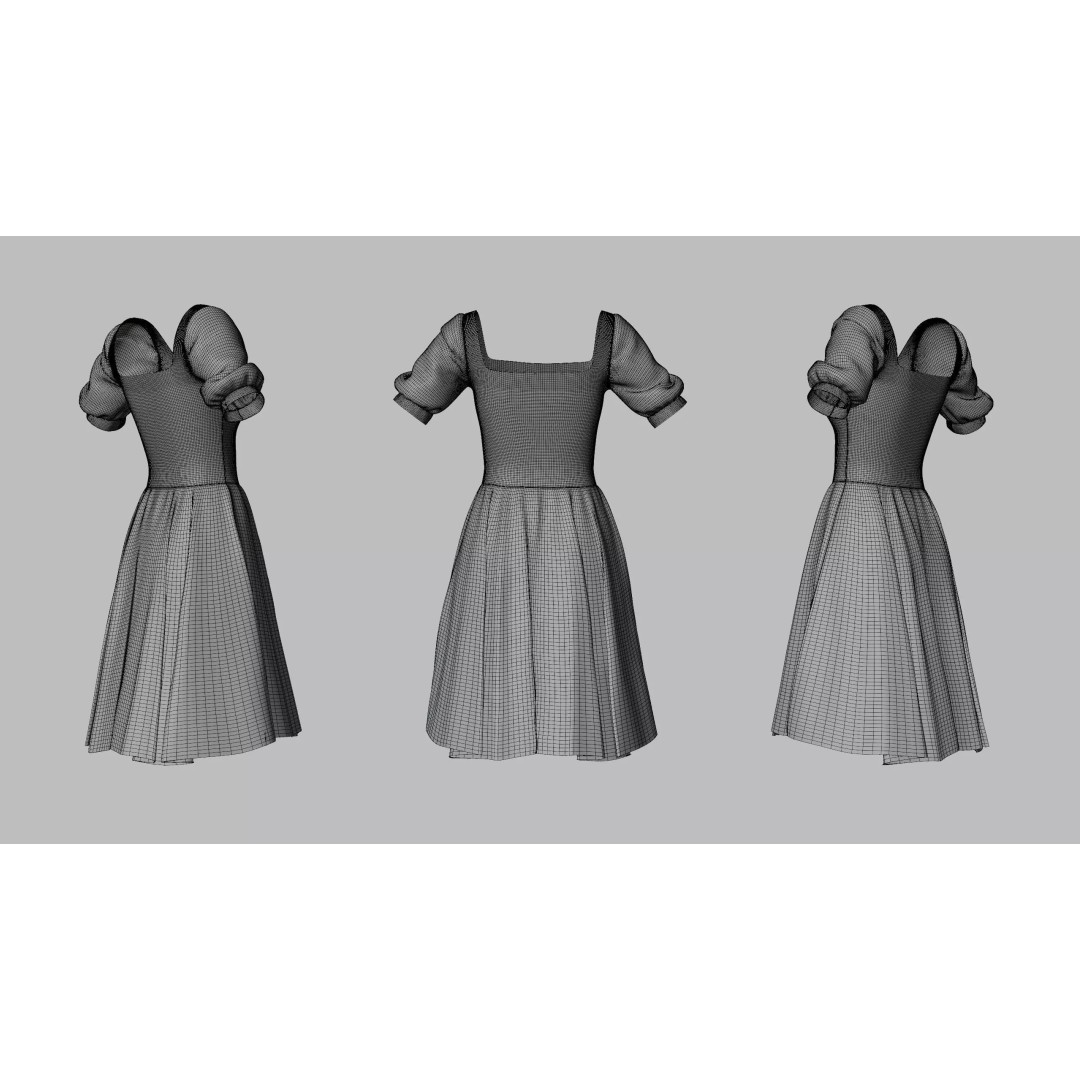 Indigo Velvet Dress 3D Model – Low Poly Game Asset, PBR Textures - View 3