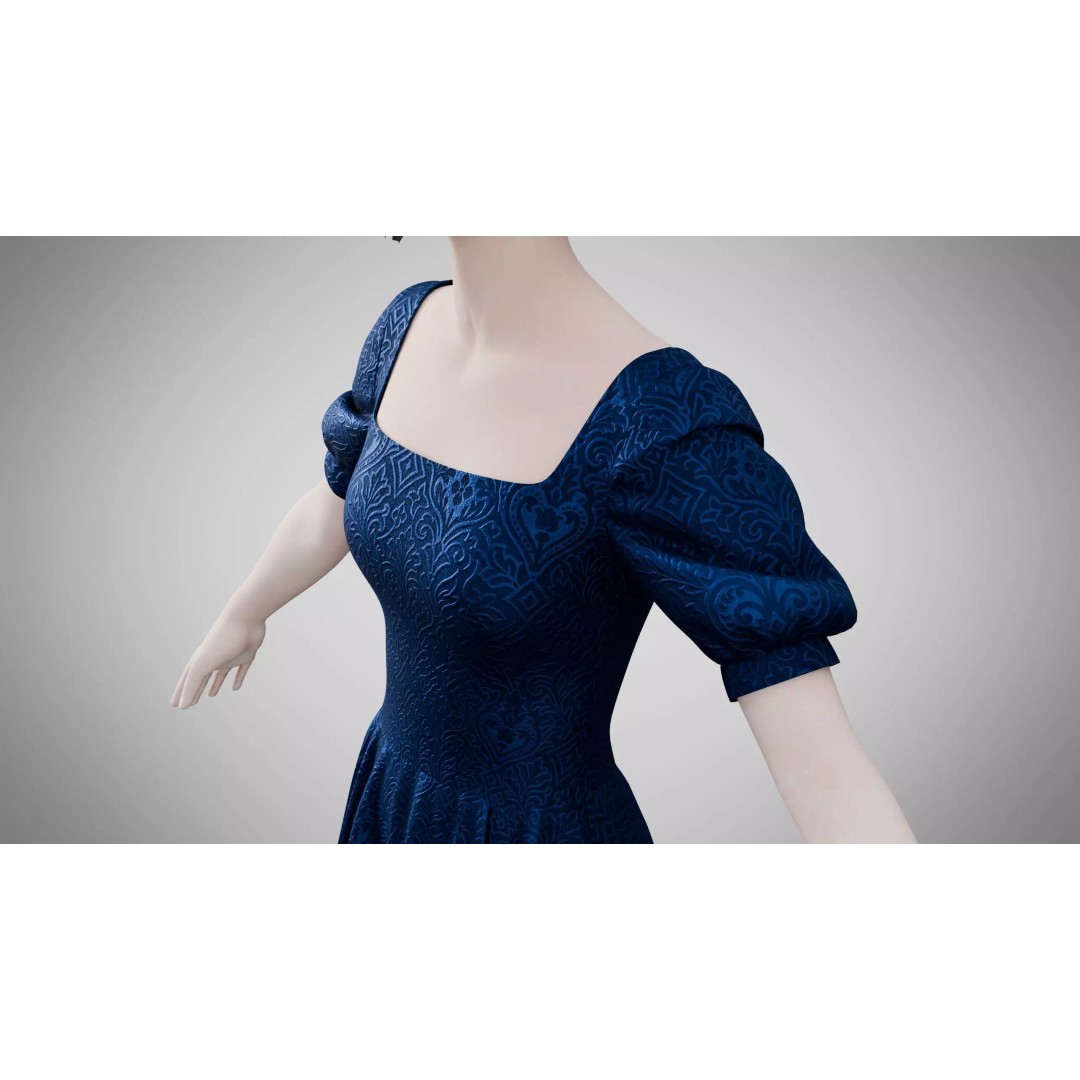 Indigo Velvet Dress 3D Model – Low Poly Game Asset, PBR Textures - View 6