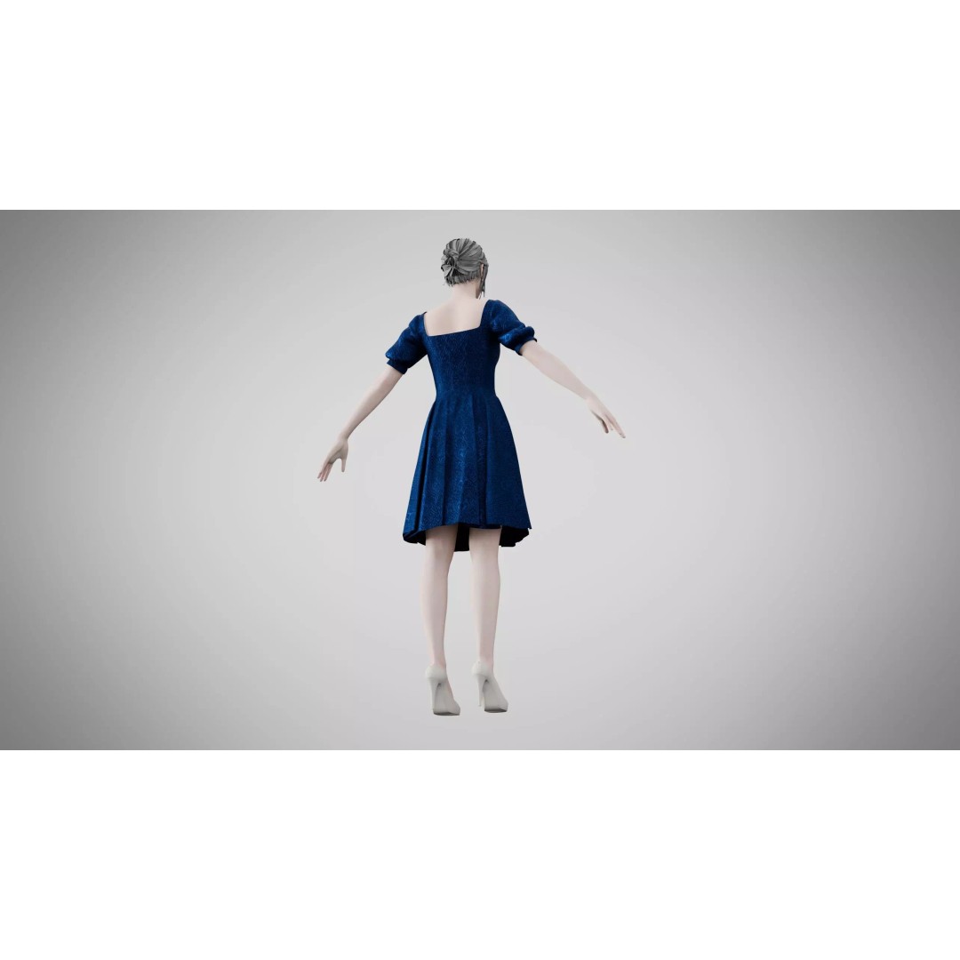 Indigo Velvet Dress 3D Model – Low Poly Game Asset, PBR Textures - View 8